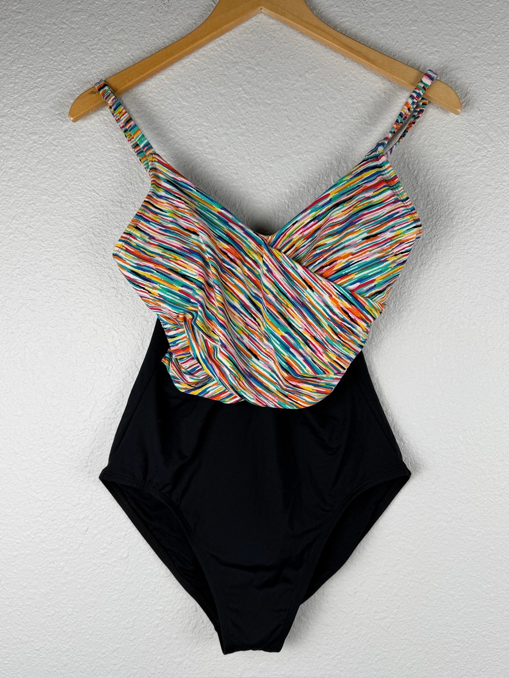 Anne Cole Limited Edition drape front swimsuit colorful patterned top 12